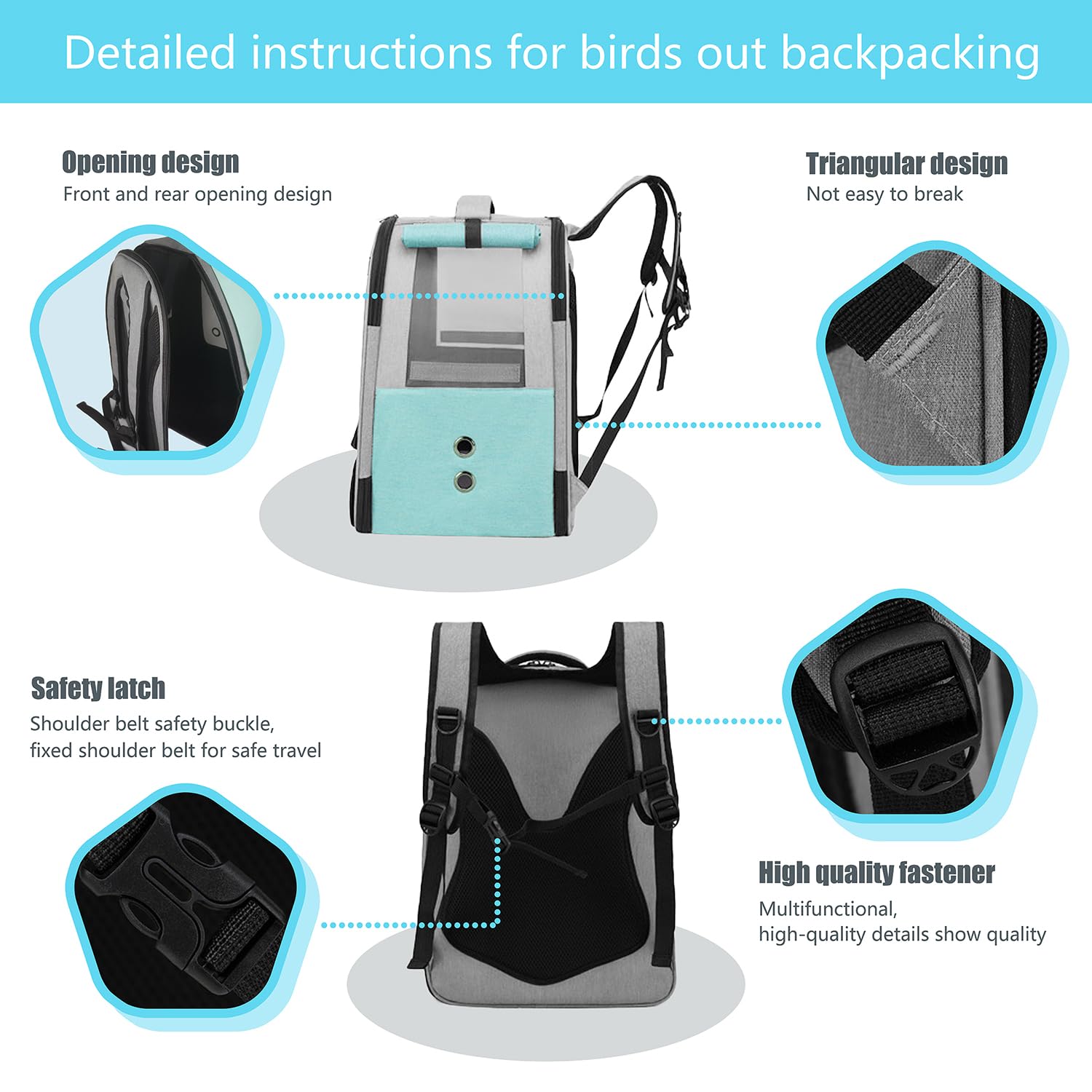 Vogel-Rucksack Als Reisekäfig - Mit Sitzstange, Tablett & Futterbehälter Für Sittiche & Kleine Vögel