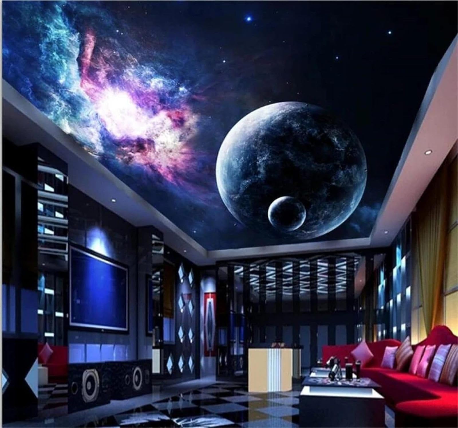 Xlming 430Cm×300Cm(B×H) Dreamlike Starry Sky Universe Planet Night Sky 3D Wallpaper Premium Textured Silk Study Dining Living Room Bedroom Sofa Tv Wall Easy Install-430Cm×300Cm
