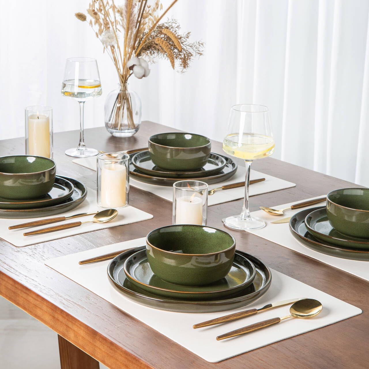 AmorArc Stoneware Dinnerware Sets,Round Reactive Glaze Plates and Bowls Set,Highly Scratch Resistant | Dishwasher & Microwave Safe Dishes Set,Service for 8 (24pc)