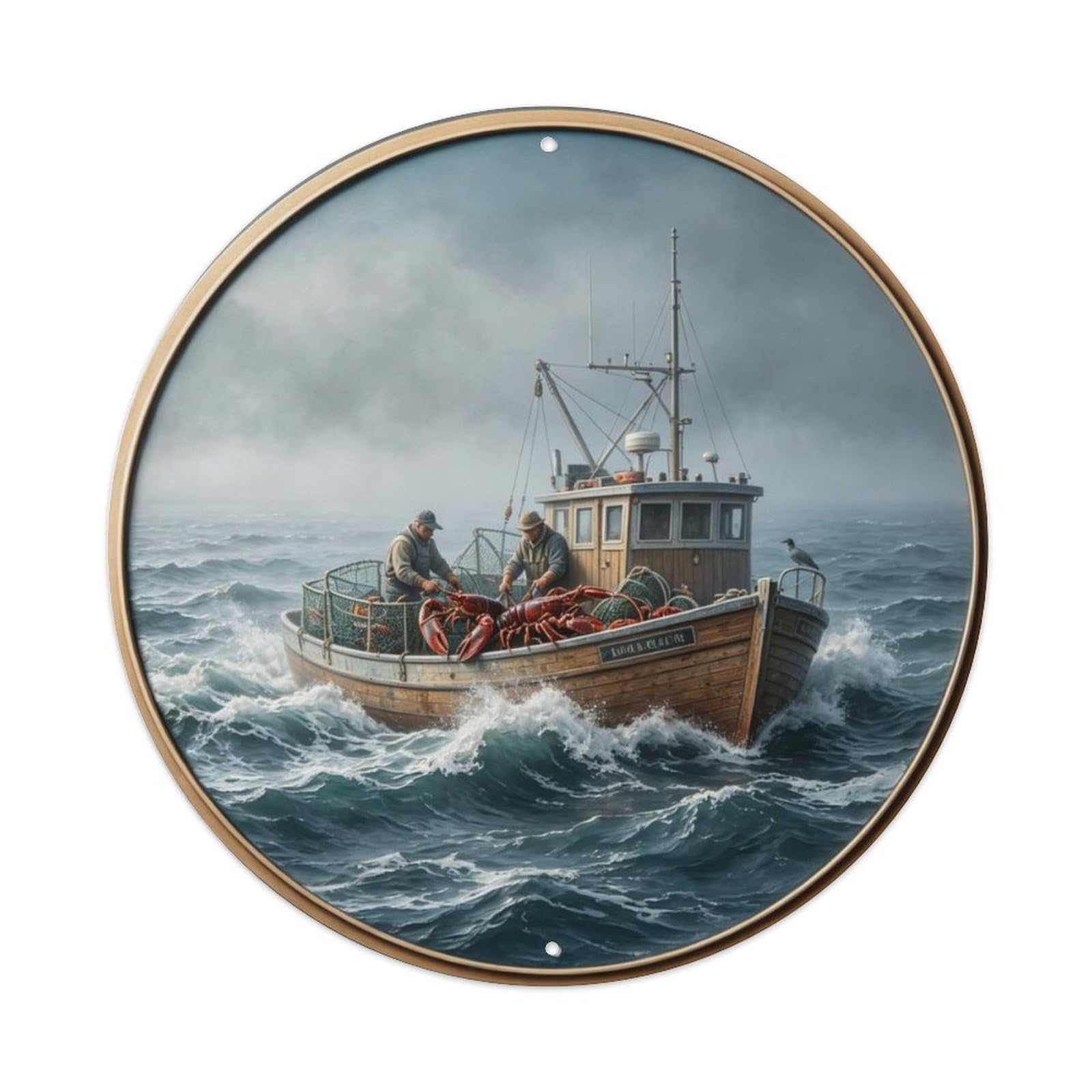 Maine Lobster Fishing Boat Metal Tin Sign Plaque