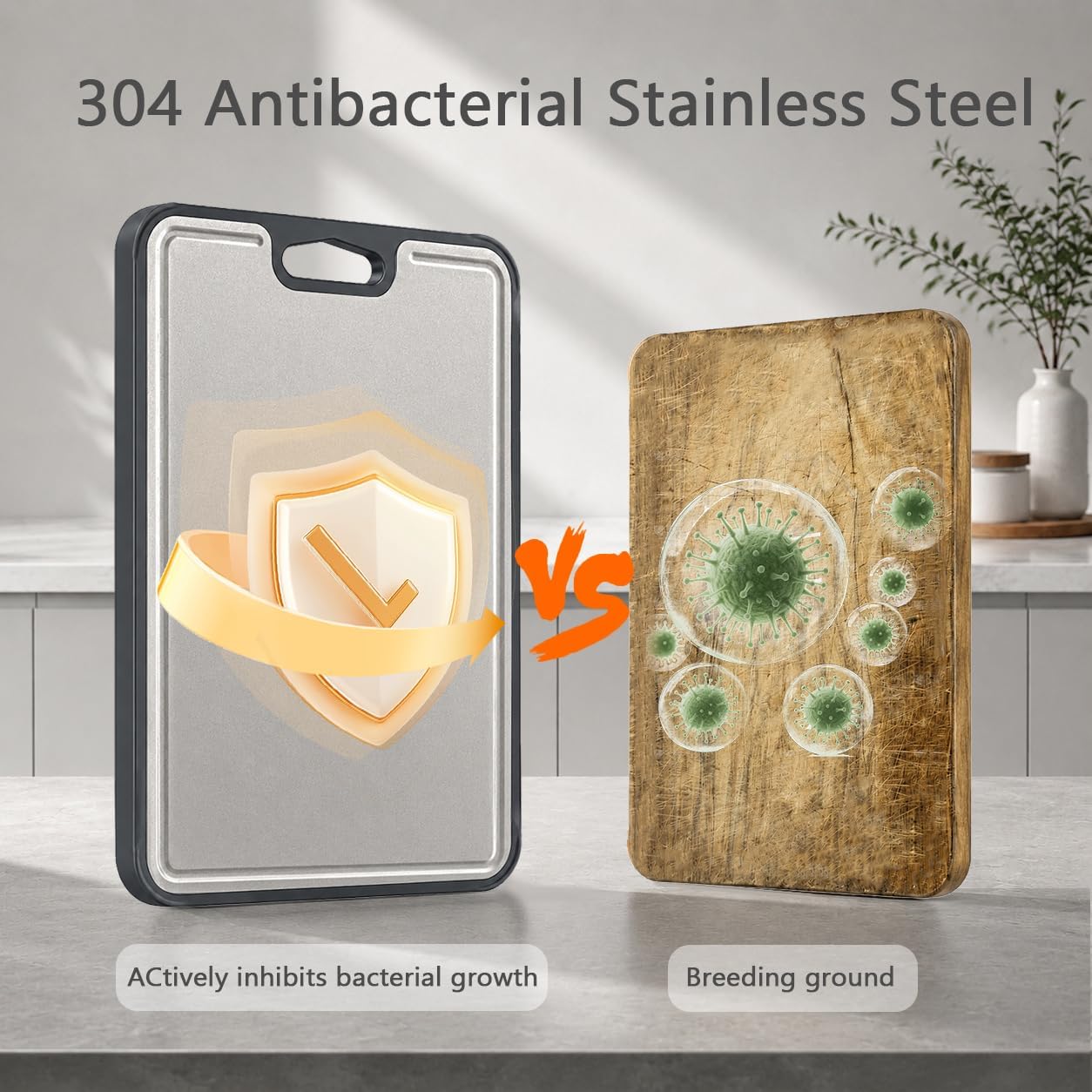WK Stainless Steel Cutting Board for kitchen,Non Toxic Metal Chopping Board
