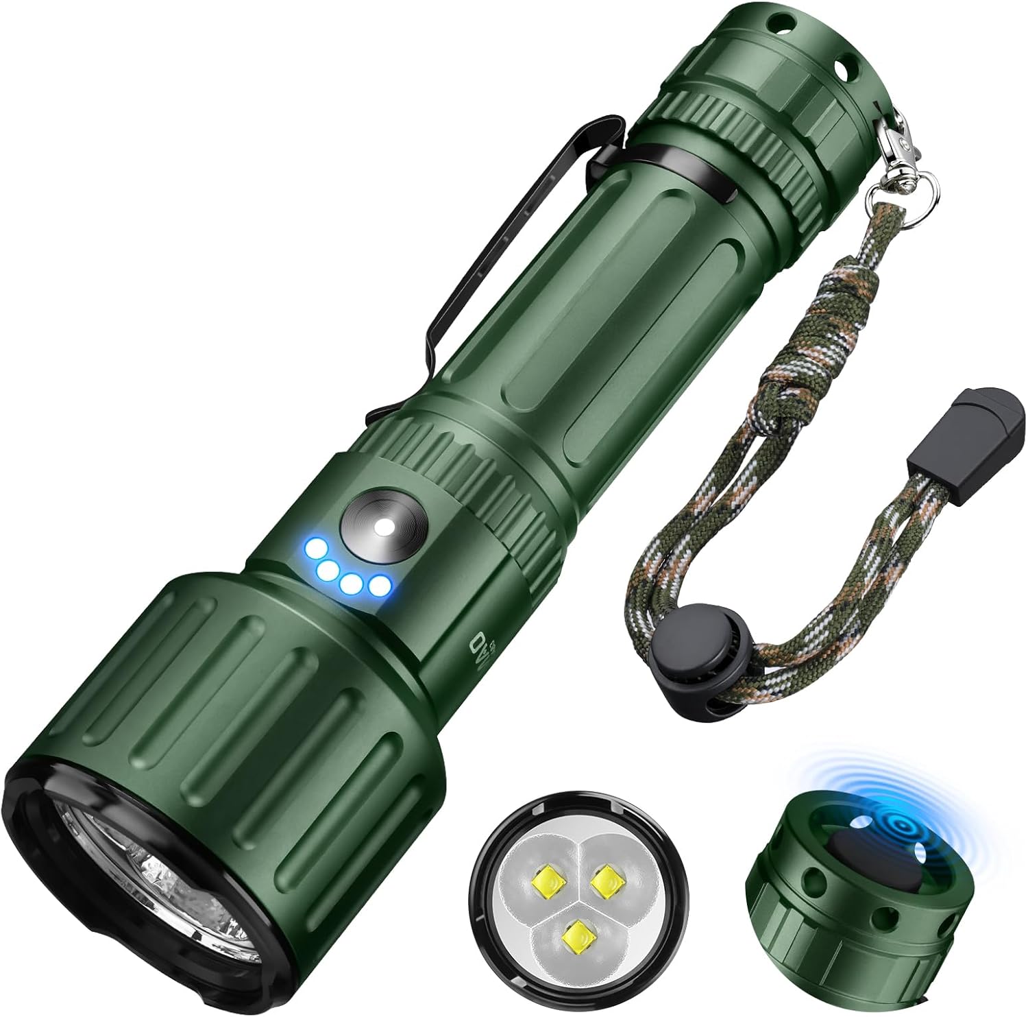 Yemao Linterna recargable súper brillante de 5000 lúmenes altos, linternas de mano LED con 6 modos de memoria, linterna táctica de alta potencia,