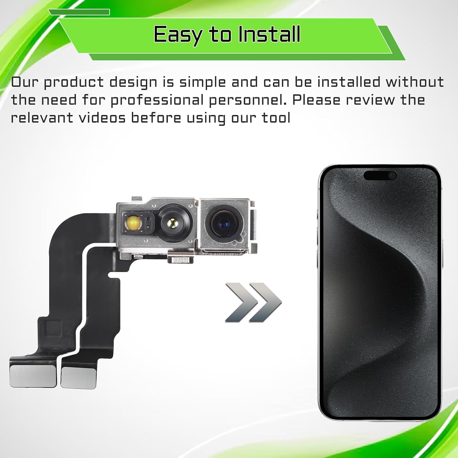 for iPhone 15 Pro Front Camera Replacement Selfie Camera 15pro 12MP OEM Front Facing Camera Flex Cable Module Proximity Sensor Repair with Fix Tools Kit A3102 A2848 A3101 A3104