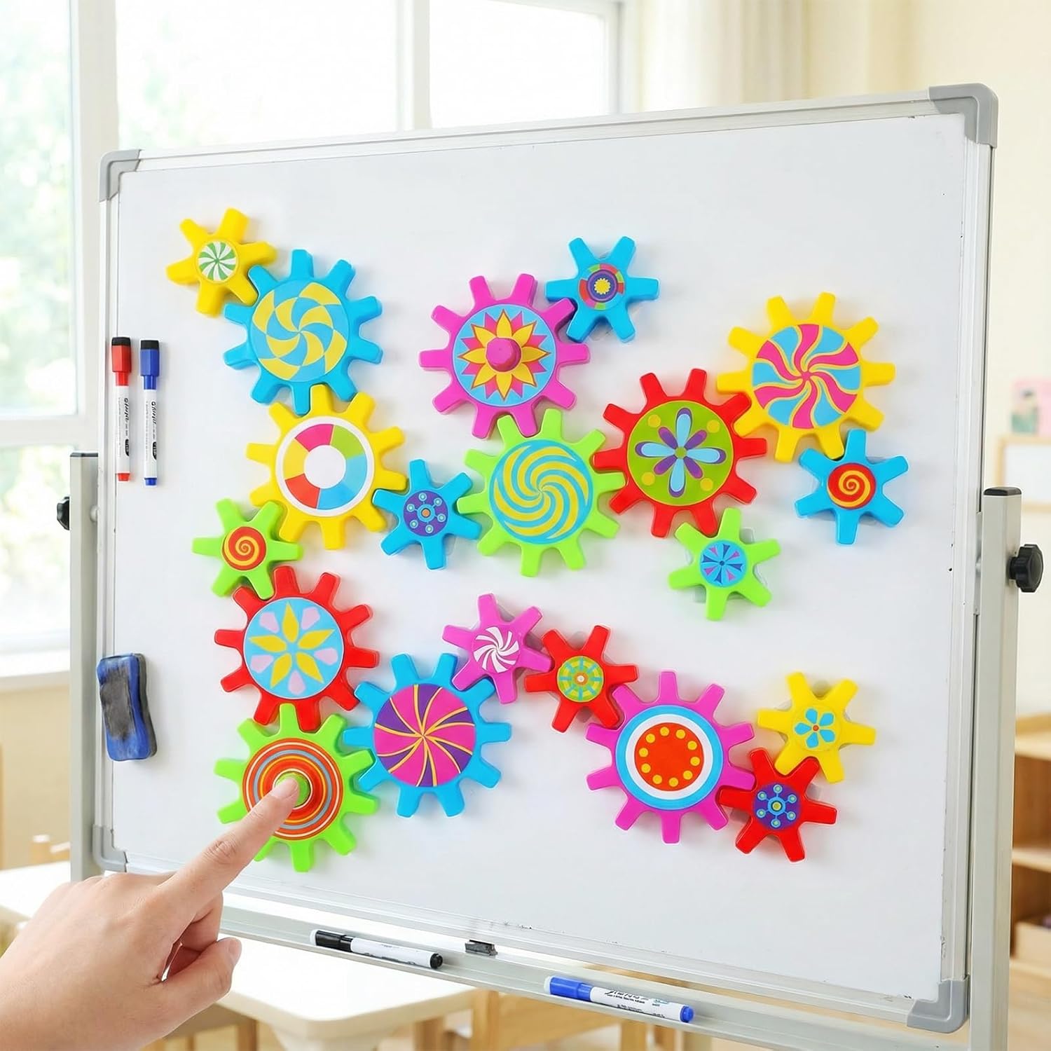 72 Pcs Magnetic Gears Interchangeable Learn Magnetic Spinning Gears for Magnetism Refrigerator or Whiteboard (Colorful Style)