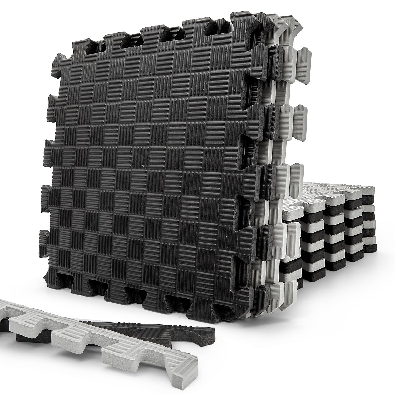 Sportneer Gym Flooring Puzzle Exercise Mats 1/2" Thick 12" x 12" Interlocking Floor Mats EVA Foam Exercise Tiles for Home Gym Fitness Equipments with Border Waterproof Workout Anti-Slip Mat 12 Sqft