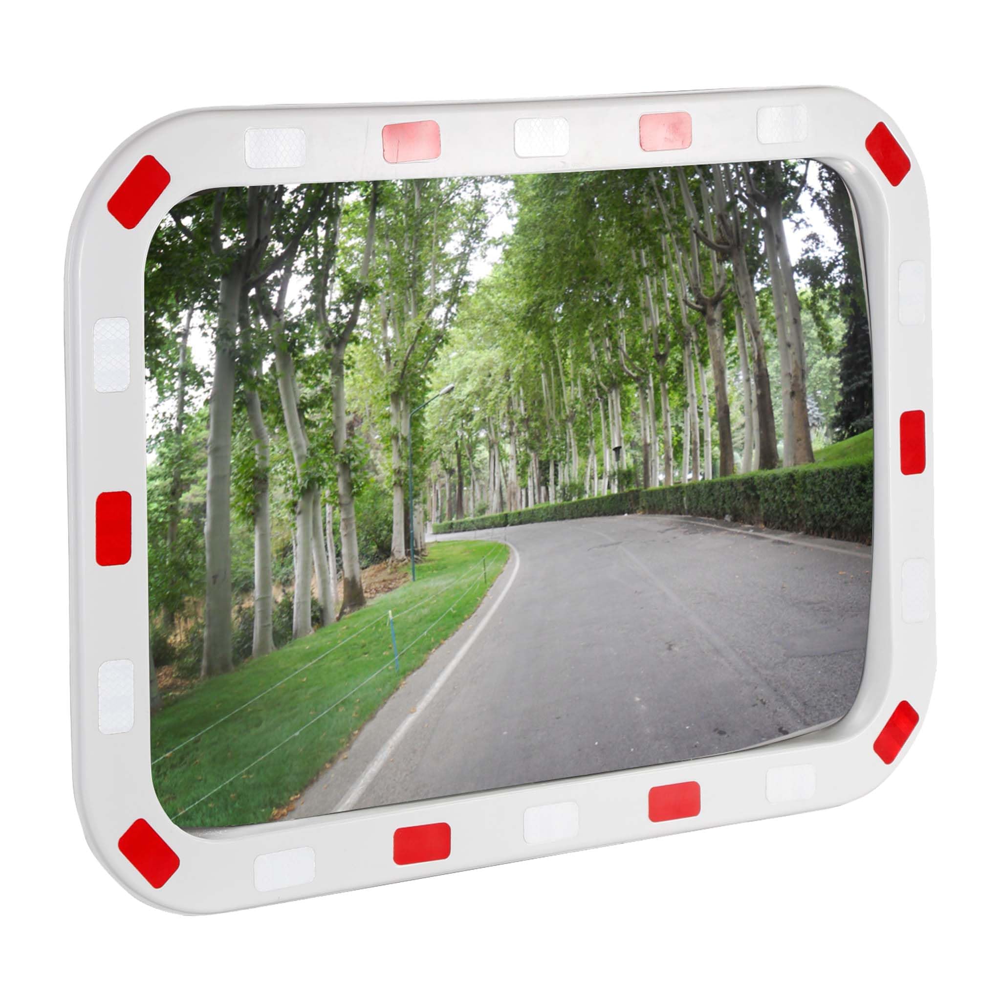 Wiltec Verkehrsspiegel 50 x 70 cm – konvex, eckig, mit Reflektorstreifen