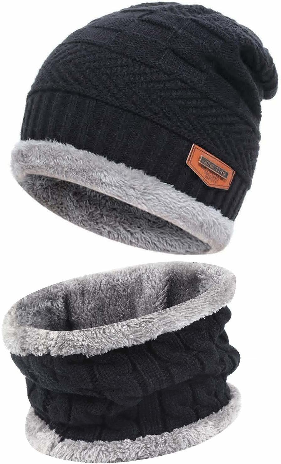 Stylish Men Woolen Beanie Cap | Winter Knit Hat & Scarf Set | Cold Weather Accessory | Lightweight & Warm Winter Cap (Balck)-image-32