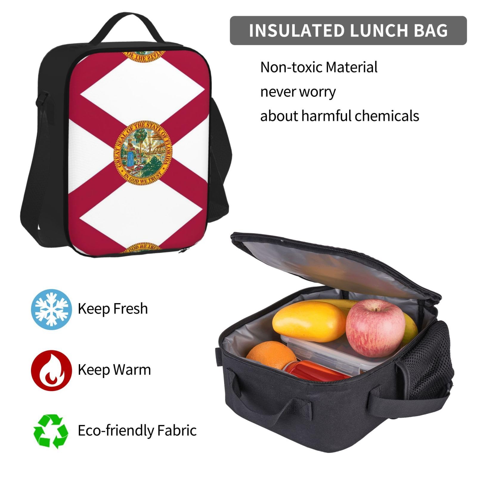 Flaga stanu Floryda plecak dziecko chłopcy dziewczęta pudełko na lunch szkoła torba zestaw uczniów szkoły student prezent, Czarny, One Size, Bagaż
