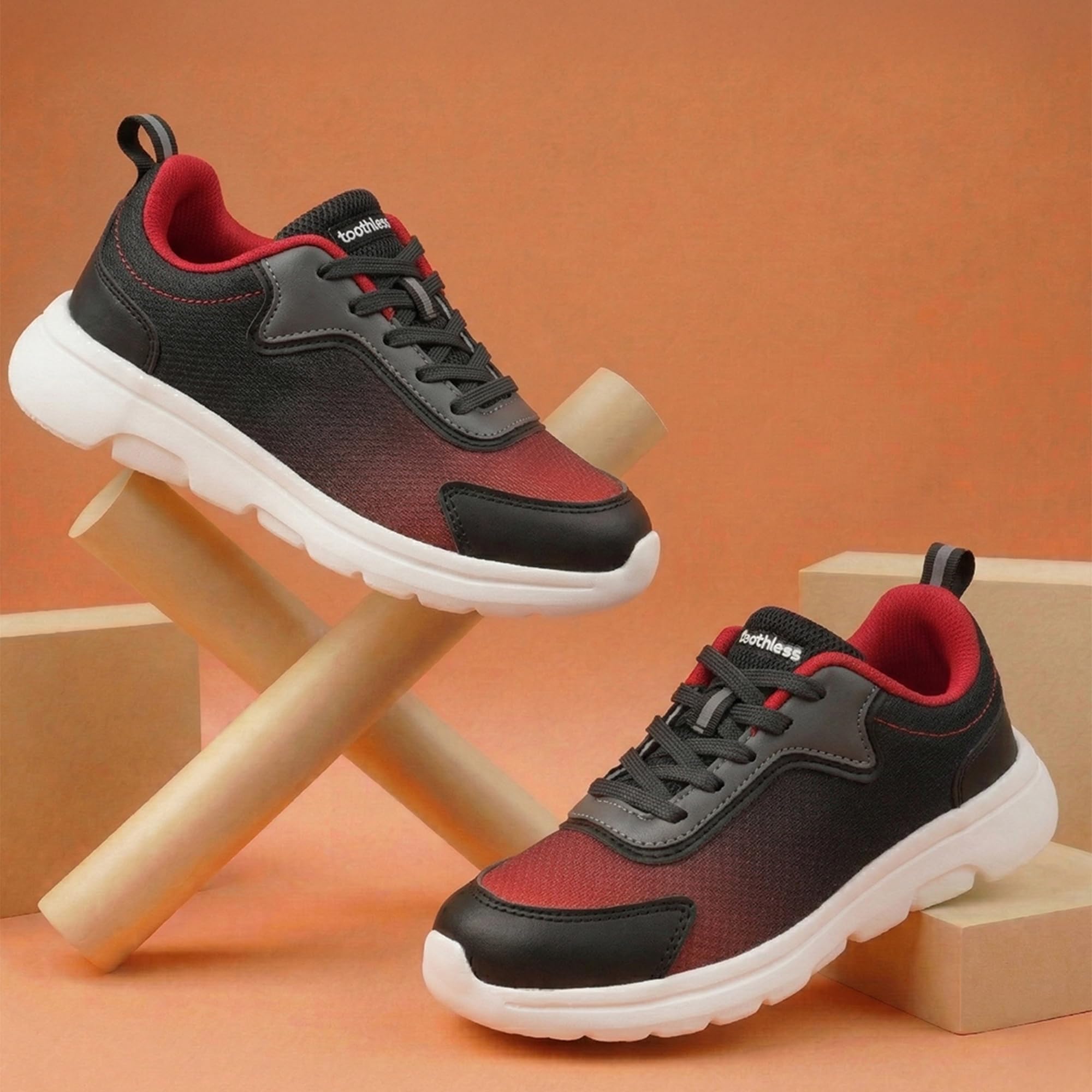 toothless Kids Boys Sport Shoes | Lace-Up Closure | Lightweight & Breathable Fabric | Cushioned Insole | Anti-Slip Sole Sporty Look for Kids Black/RED 1