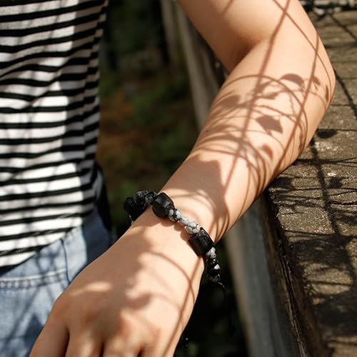 Miniatura 4 de Mens Healing Crystal Tourmaline Bracelet - Black Tourmaline Snowflake Obsidian Beaded Bracelets Fathers Day Graduation Gifts, Mens Chakra Gemstones