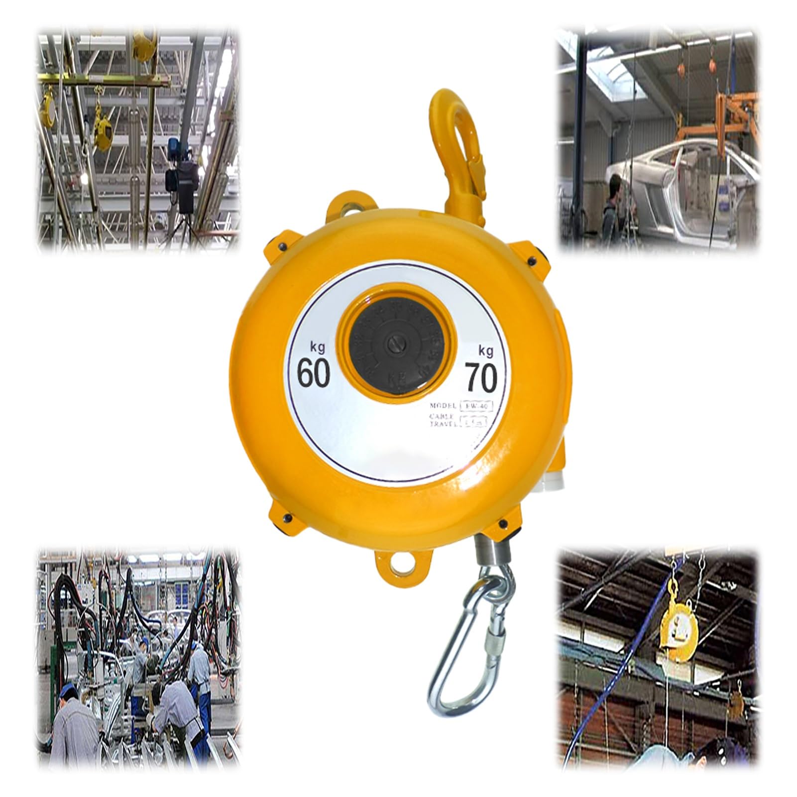 Spring Balancer, Tool Balancer Retractable 1.5m Alloy Hook Tower Wheel Wire Rope Hanging Equipment 1-200kg(60-70kg)