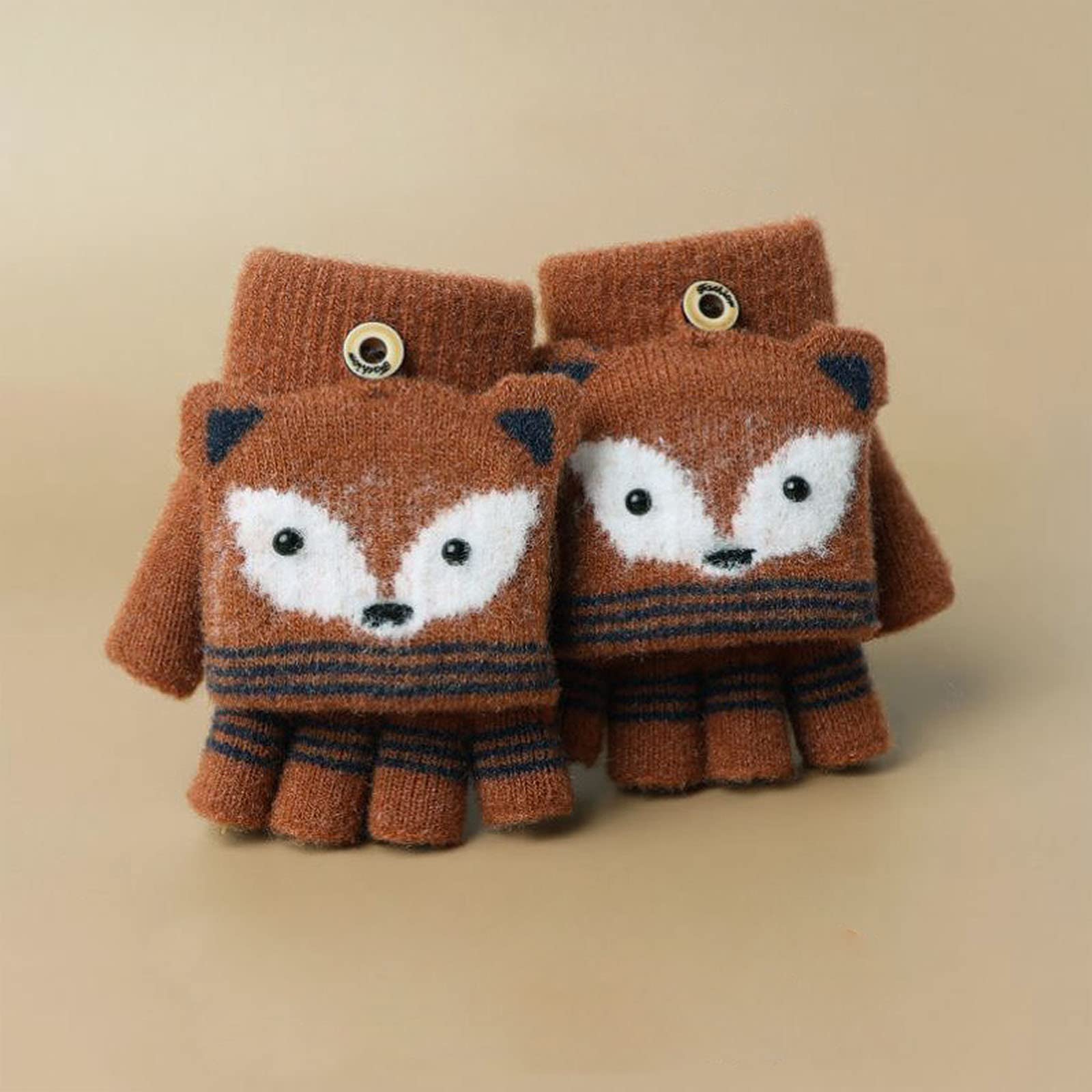 Manoplas con botón sin dedos para niños, guantes de invierno cálidos, forro de felpa, guantes de invierno en aspecto de conejo
