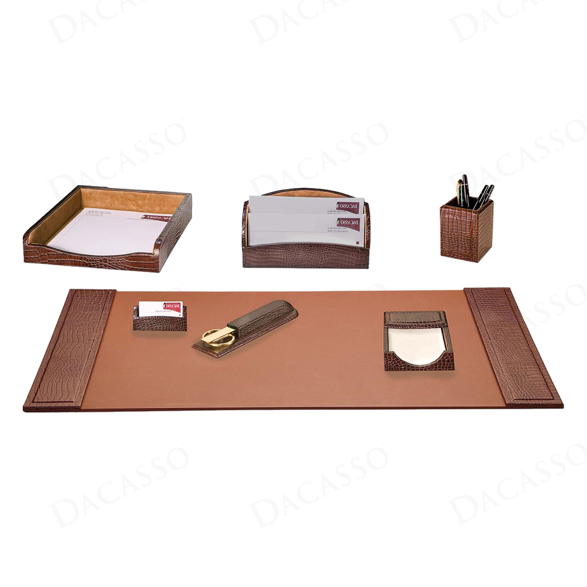 Dacasso Brown Crocodile Embossed Leather Luxury 7 Piece Desk Set dacasso-brown-crocodile-embossed-leather-luxury-7-piece-desk-set