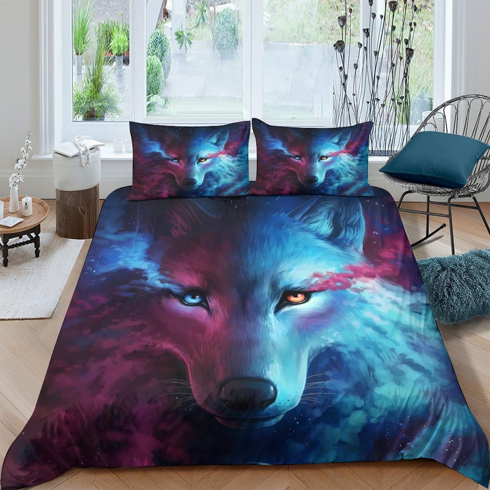 Ctjqhvkz Style-5 3D Printed Wolf Galaxy Fitted Sheet Microfiber Soft Anti-Slip Cosmic Nebula Mattress Cover Bedroom Dorm Decor Single（135X200cm）