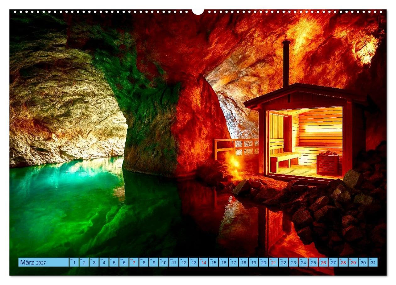 Saunalandschaften (hochwertiger Premium Wandkalender 2027 DIN A2 quer), Kunstdruck in Hochglanz: Die ganze Vielfalt der Saunakultur weltweit (CALVENDO Gesundheit)