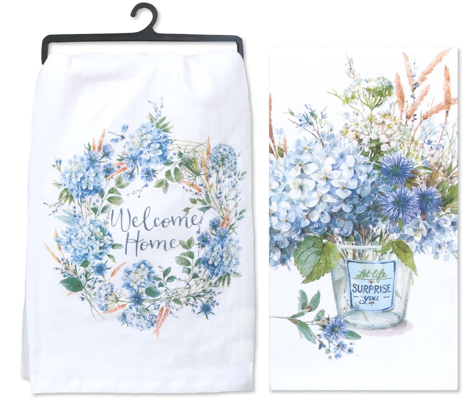 Welcome Home Blue Hydrangea Terry Towel and Flour Sack Kitchen Towel Set of 2 by Kay Dee Designs