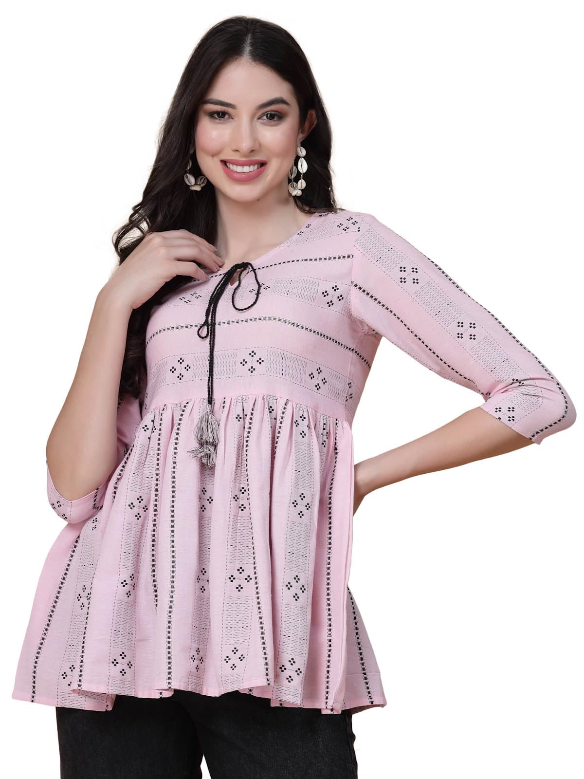 GodBless Pink Colored Knited Peplum Tops with Drawstring Neck