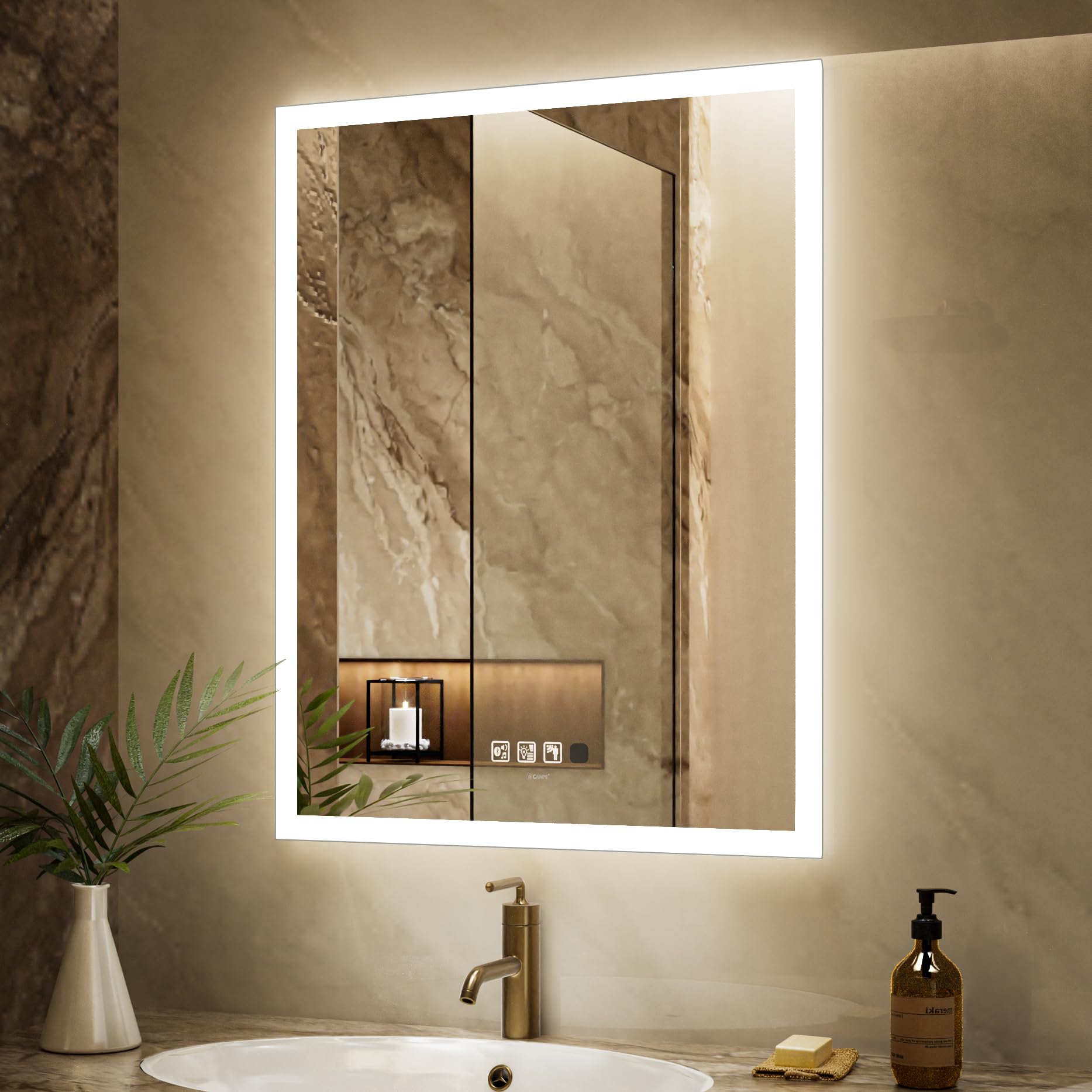 GANPE Miroir de Salle de Bain à LED avec détecteur de Mouvement et Bluetooth, éclairage à intensité Variable, Montage Mural, Anti-buée IP44, étanche à la Verticale et Horizontale (70_x_90_cm)