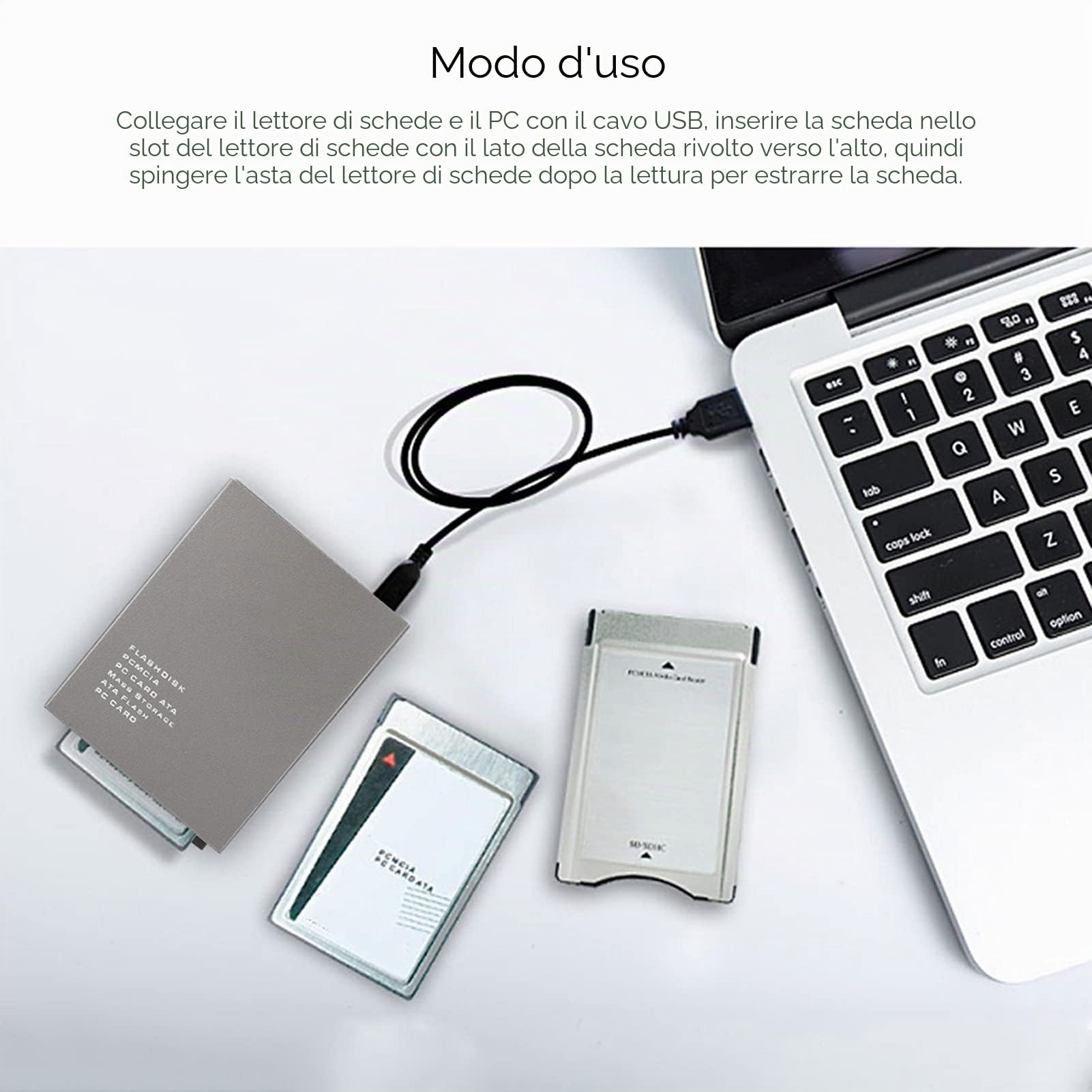 Adattatore per Lettore di Schede PCMCIA da USB a PC, Lettore di Schede PCMCIA Ad Alta velocità Lettore di Schede di Memoria Scheda PCMCIA Portatile, Supporto 20MB-20G Plug and Play