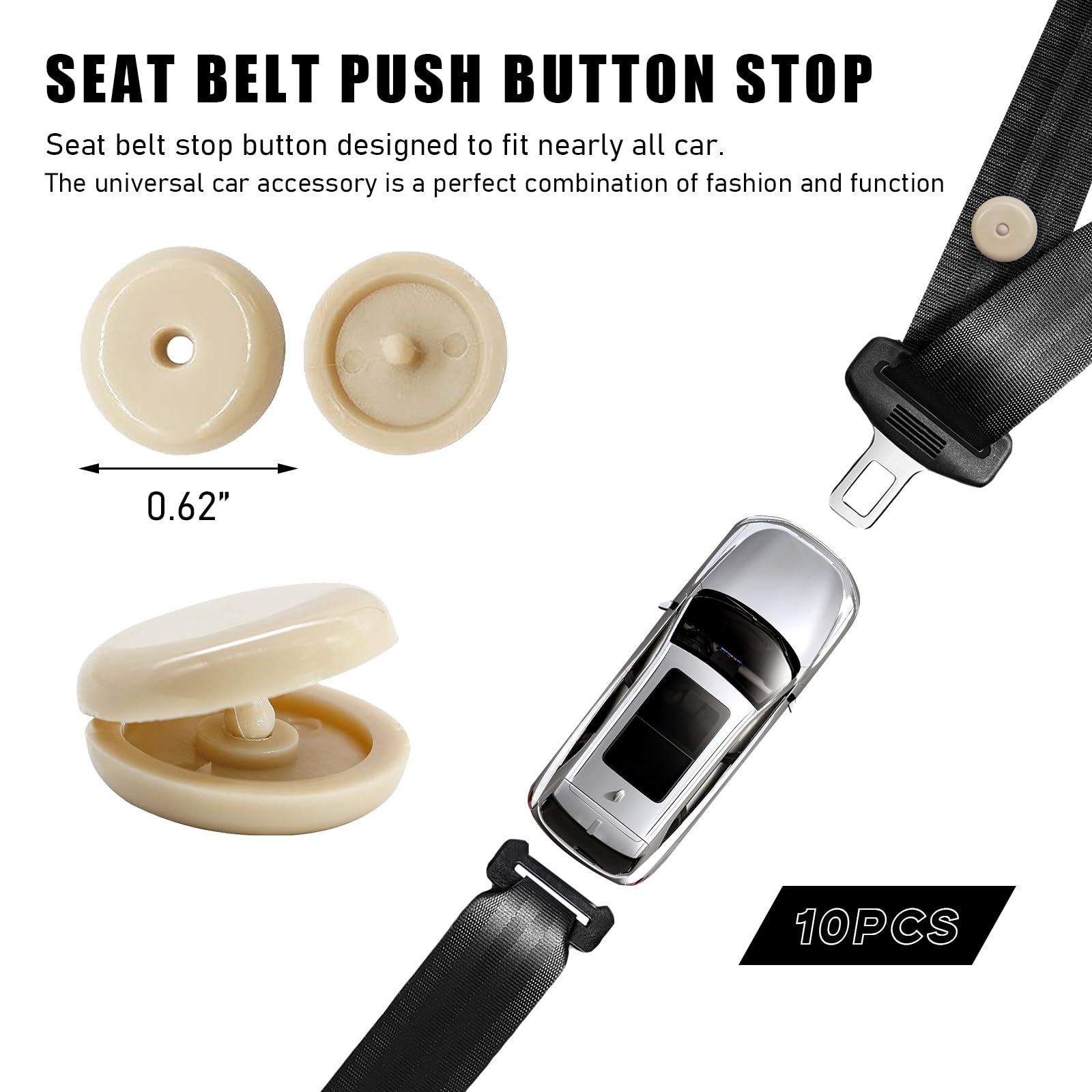10 Sets Seat Belt Button Stop Plastic Seat Belt Stop Clips Prevent Buckle from Sliding Down No Welding — view 2