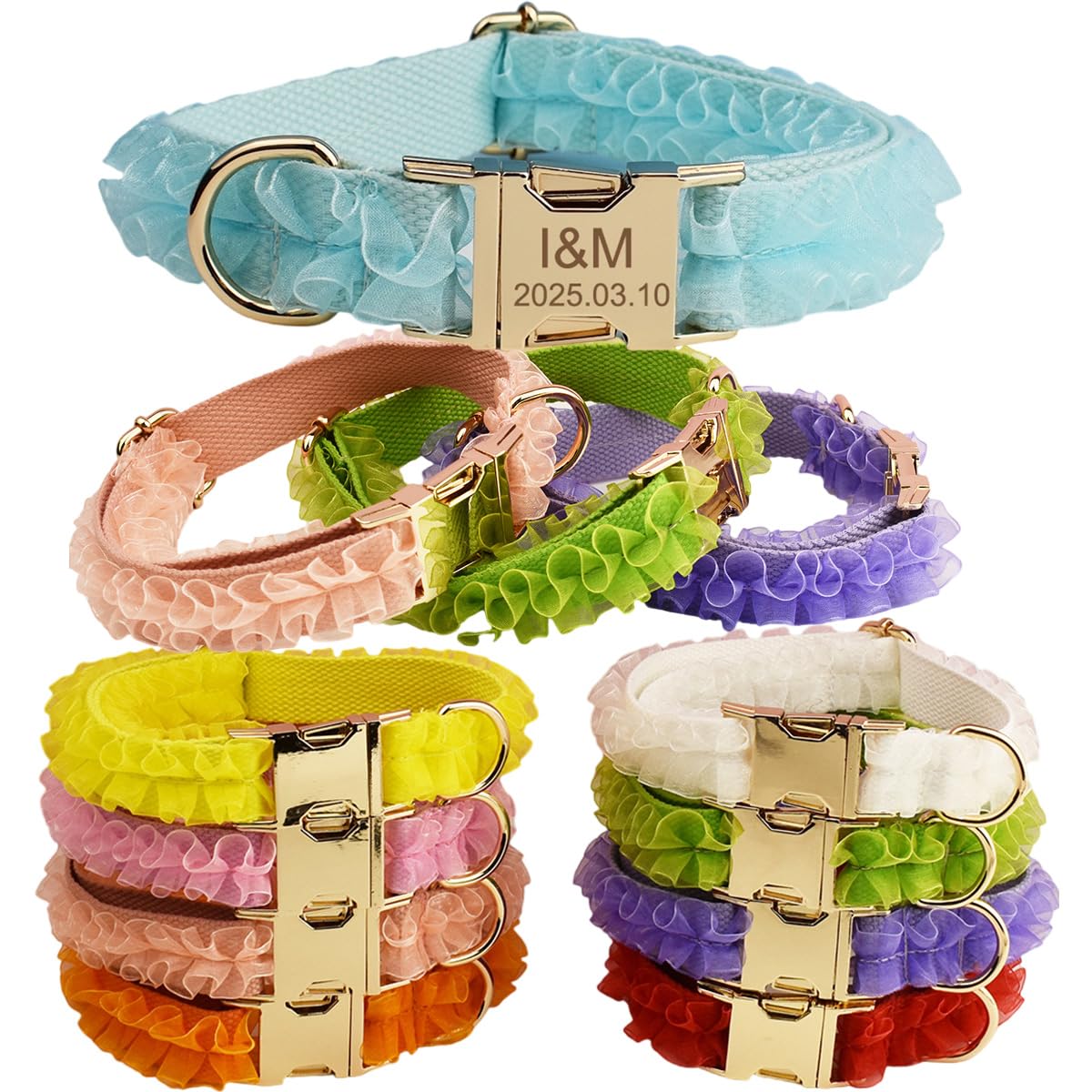 Collar de perro de encaje personalizado con pajarita, correa y accesorios opcionales, etiqueta con nombre de cachorro grabada personalizada, collar suave ajustable para perros pequeños, regalo de