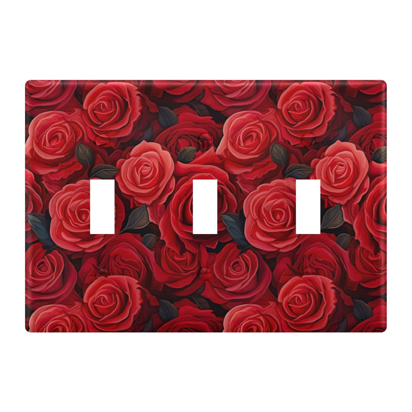 Light Switch Cover Red Rose Flower Wall Plates for Electrical Outlets 3 Gang 202a8808