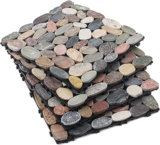 12 Flagstone Patio Ideas for Natural Texture and Charm 56 Diflart Natural Pebble Deck Tiles for Floor, 11.7x11.7 inch, 4 Sheets, O...