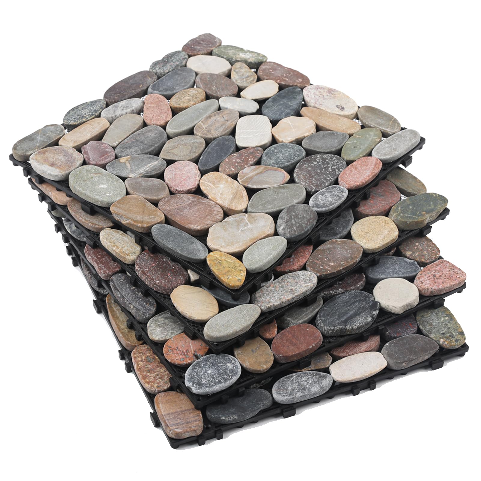 Diflart Natural Pebble Deck Tiles for Floor, 11.7x11.7 inch, 4 Sheets, Outdoor Interlocking Sliced Stone Pebble Mosaic Tile for Patio, Terrace, Garden-image-15