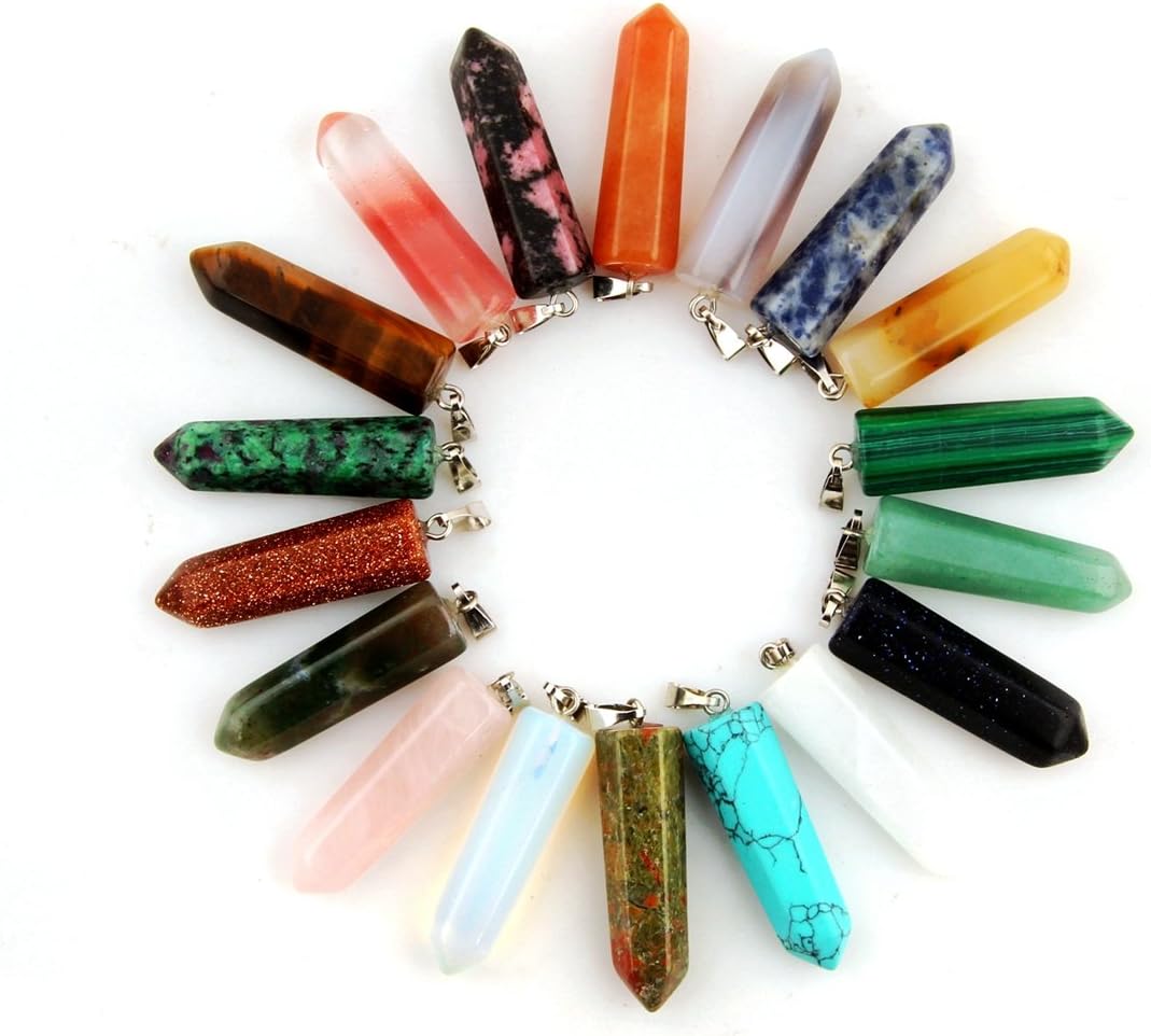 12pcs Healing Pointed Chakra Beads Pendants Point Bullet Shape Crystal Teardrop Stone Random Color Beads Pendant (Mixed Color)