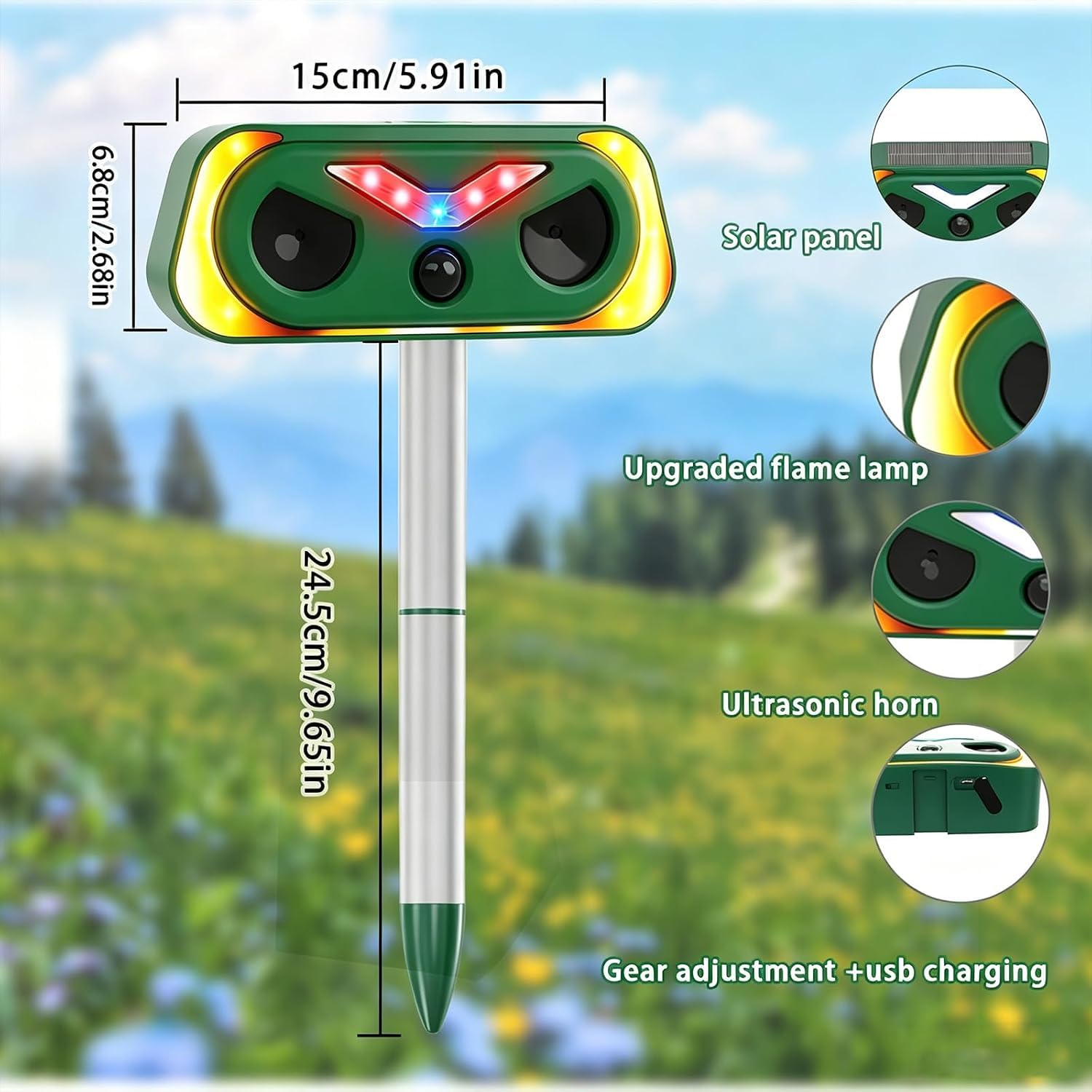 Répulsif Chat Ultrason, Repulsif Chat Exterieur 2 Modes, IP68 Imperméable, Répulsif pour Chats Solaire avec LED Détecteur pour Anti Chats Chiens Souris Ratons Animaux de Jardin