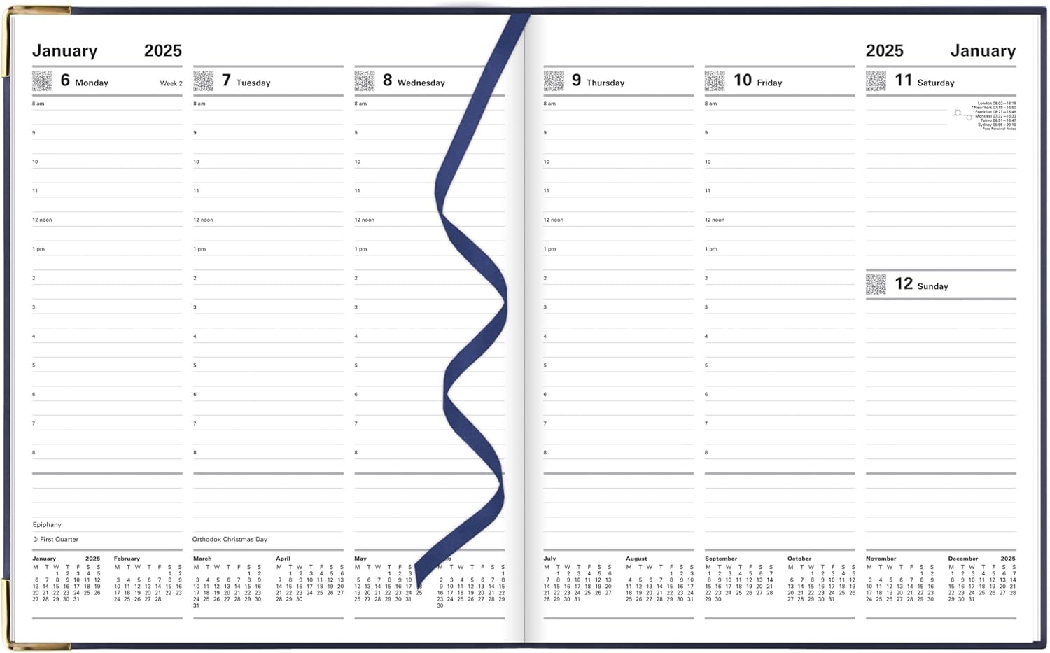 Letts of London Classic 2025 Weekly Appointment Book and Planner, 12 Months, January to December, Gold Corners, Quarto Size, 10.25" x 8.25", English, Blue (C32YBE-25)