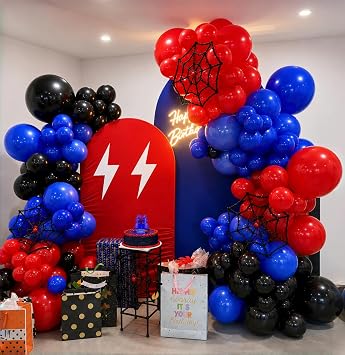 Red Blue Black Balloon Arch Garland Kit, 101 Pcs Matte Red Black and Royal Blue Latex Balloon Garland Set for Boys Kids Man Halloween Cool Spider Theme Party Birthday Graduation Party Decorations