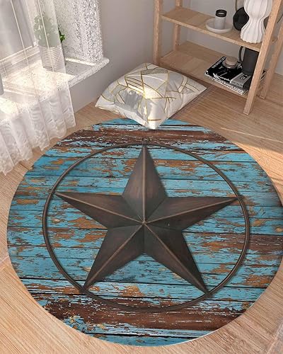Miniatura 6 de Alfombra redonda esponjosa de 4 pies, alfombra circular de felpa de madera rústica con diseño de estrella de TES occidental, alfombra circular de