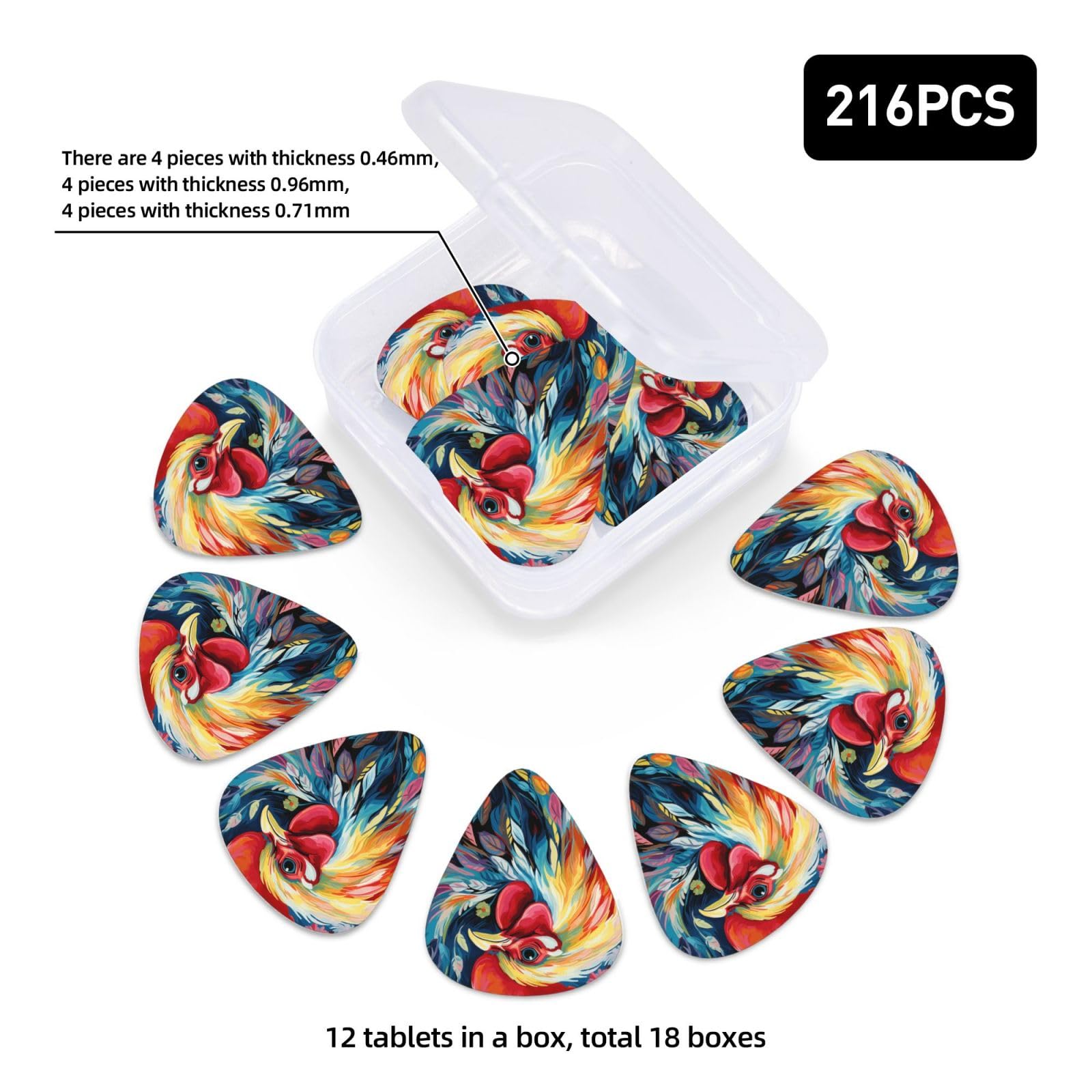Lot de 216 médiators de guitare en vrac 3 épaisseurs différentes avec boîte de rangement - Accessoires colorés pour guitare basse électrique acoustique
