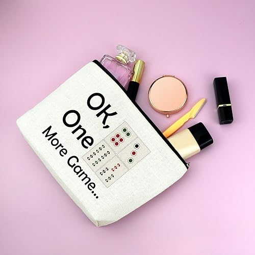 Miniatura 4 de Mxrymvu Mahjong - Bolsa de maquillaje para niñas, regalo para amantes de Mahjong, bolsa de cosméticos, regalos de jubilación para ella, Beige, Bolsa
