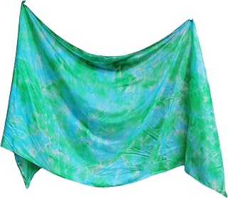 Winged Sirenny Sheer Tie-Dye Belly Dance Real Silk Veil, Flowy Oriental Bellydance Silk Scarf,Hand Rolled Edges