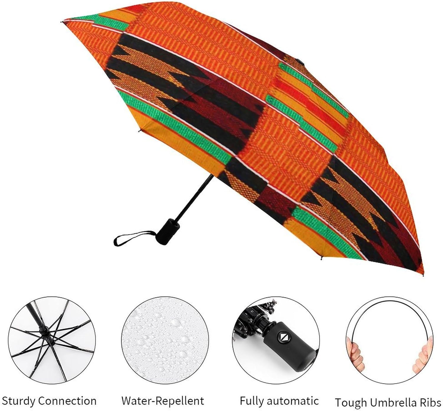 Kente Cloth Compact Umbrella Sturdy Windproof Lightweight Umbrelllas for Sun, Rain & Travel image 3