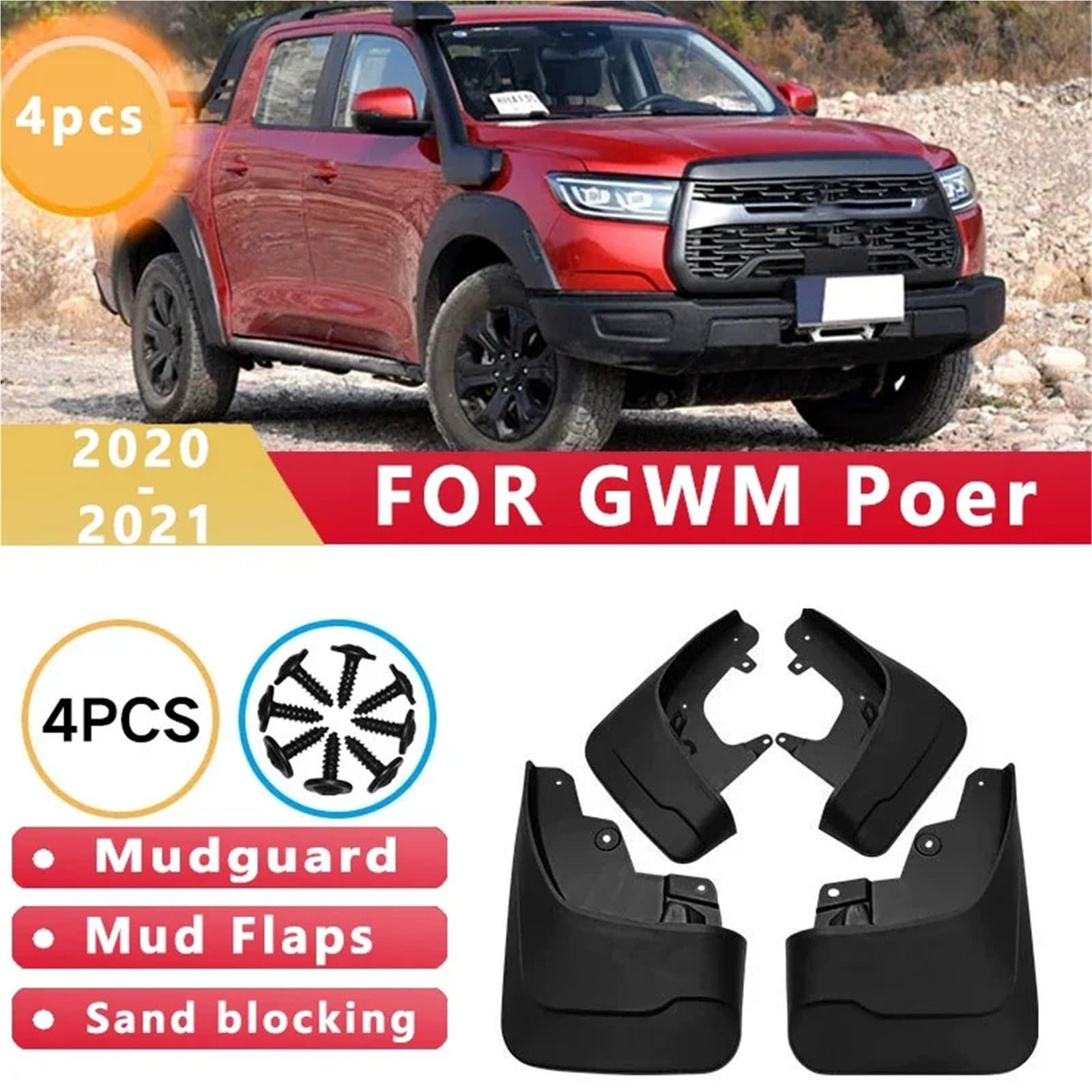 bavettes de voiture Garde-boue pour pneus Convient pour GWM Poer 2020 – 2021, accessoires anti-éclaboussures, protections de roues 4ps