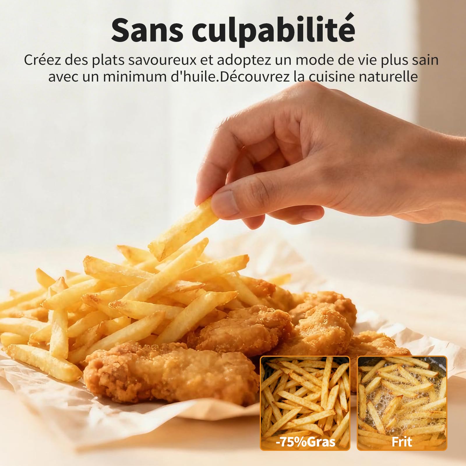 Air Fryer 4L, Friteuse Sans Huile 8-en-1 avec Fenêtre de Visualisation, 1350W avec Ecran Tactile Digital, Réglable 30°C-200°C, 90% de Matières Grasses en Moins, Nettoyage Facile, <60dB