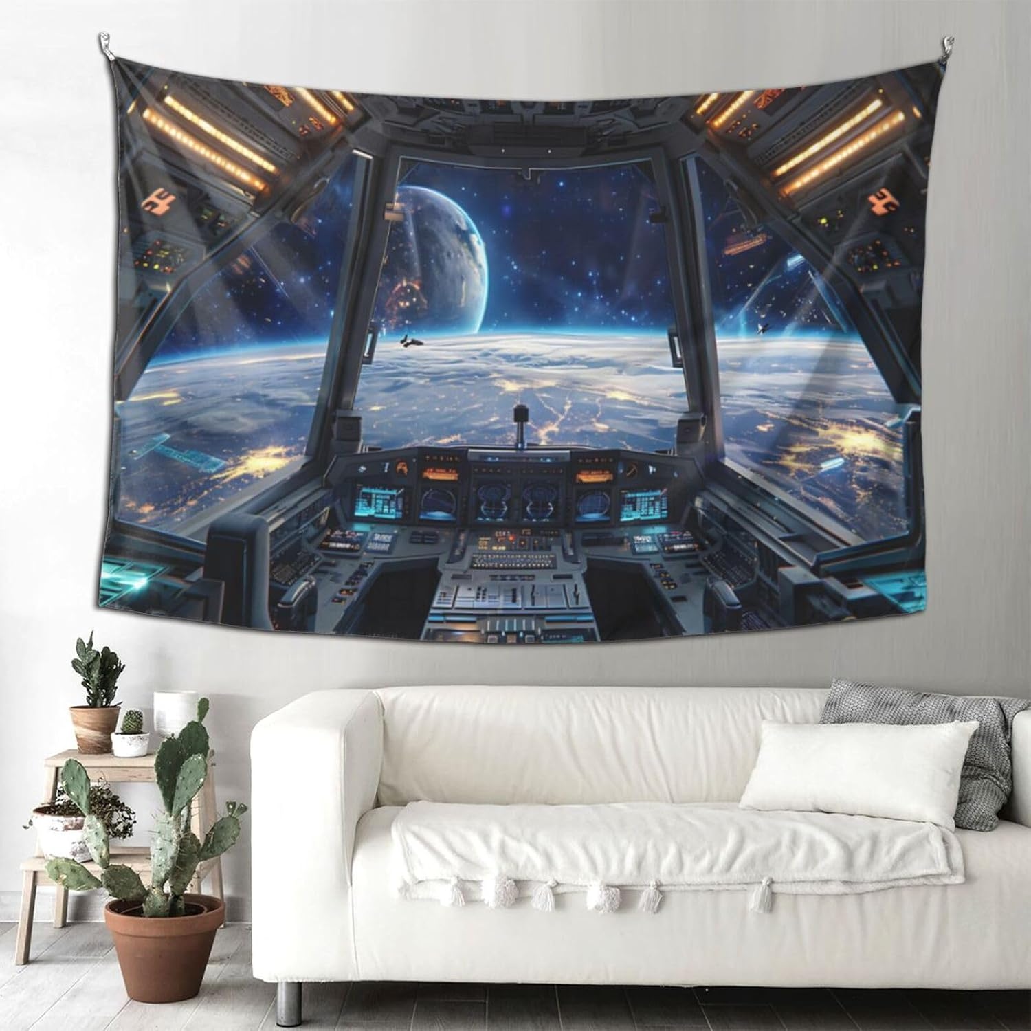 Keiutexe Spaceship Futuristic Science Fiction Tapestry 60" X 40" Space Station Wall Hanging Party Decorations Home Decor For Bedroom Living Room Dorm (150 X 100cm) image 4