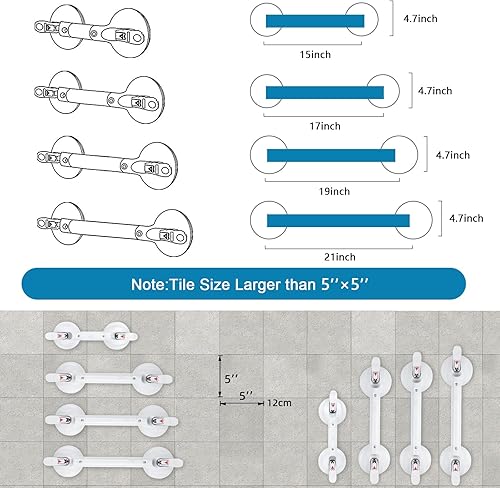 Miniatura 3 de Barra de agarre de ducha con succión de 15 pulgadas, barra de mango de ducha portátil, mango de succión para bañera con ajuste de ventosa de