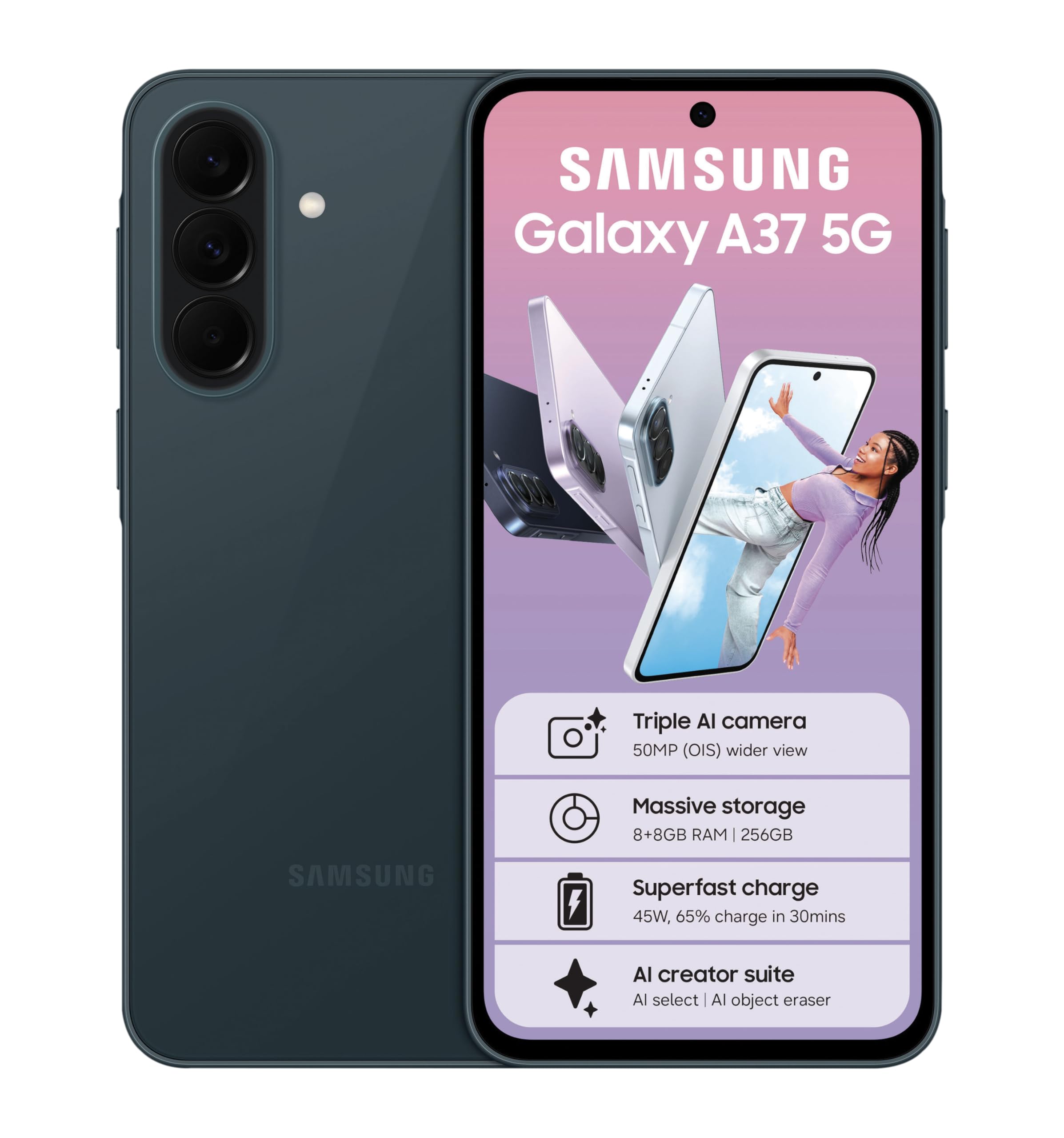 Samsung Galaxy A37 5G 8GB 256GB Smartphone, Awesome charcoal