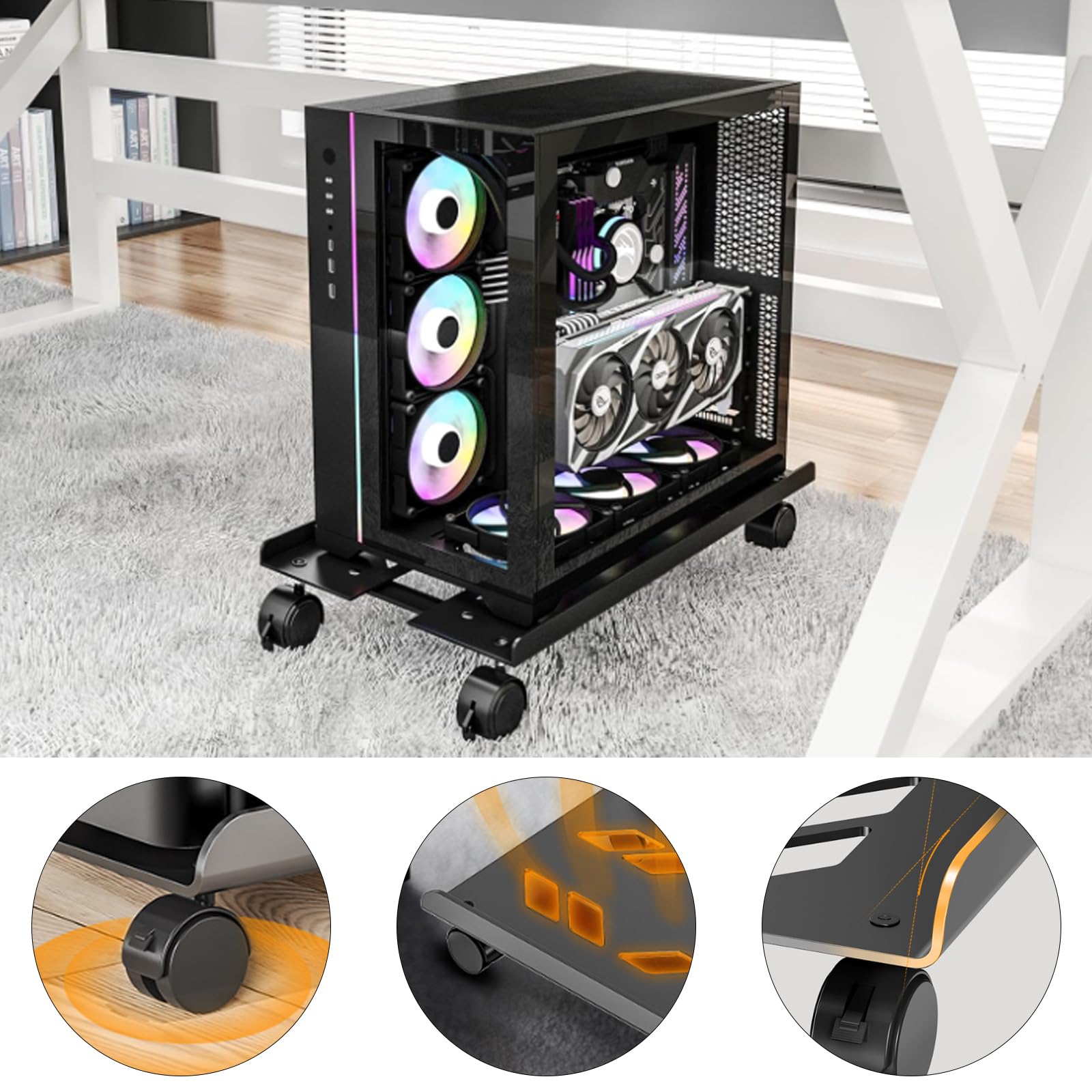 Carrello Porta CPU Con Ruote - Supporto Regolabile Per Computer Con Gestione Cavi, Fino A 150lb - Foto 12