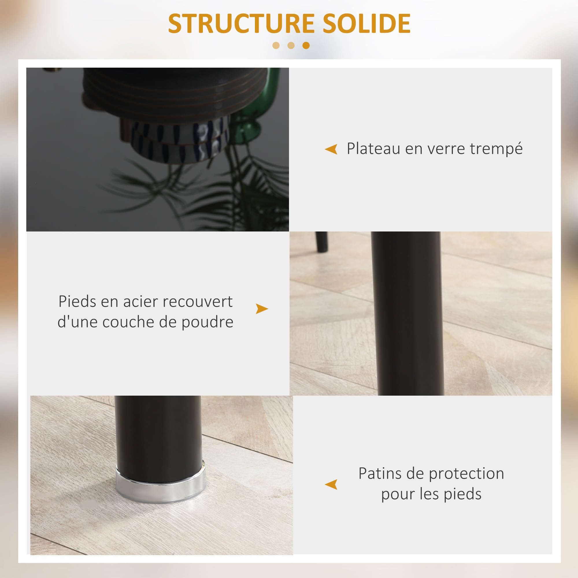 HOMCOM Ensemble de Table à Manger avec 4 Chaises, Meubles de Cuisine 5 Pièces, Plateau Verre Trempé, Pieds Acier, Noir