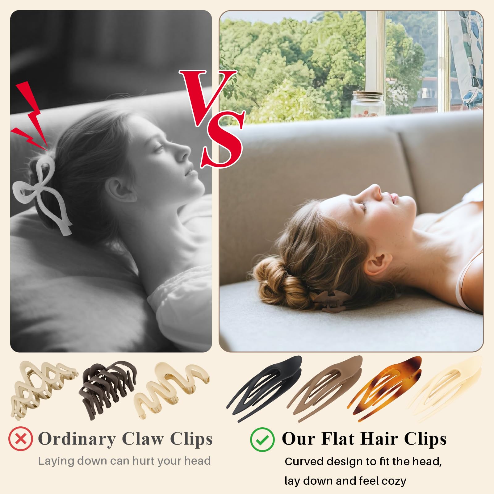 Flat Hair Clips for Women Curved Hair Claw Clips for Thick Thin Curly Hairs Strong Hold No Slip Matte Claw Clips for All Hair Textures Classic Multicolor (4pcs - Image 3