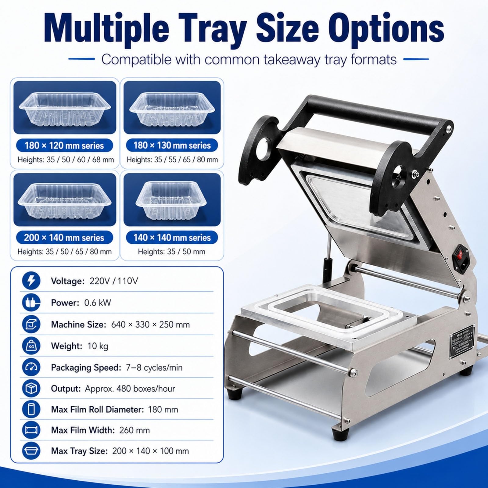 Selladora Térmica Comercial De Acero Inoxidable, Máquina Semiautomática Para Sellar Bandejas De Alimentos, Máquina Para Envasar Comida Para Llevar, Máquina Selladora Manual De Bandejas(200x140mm)