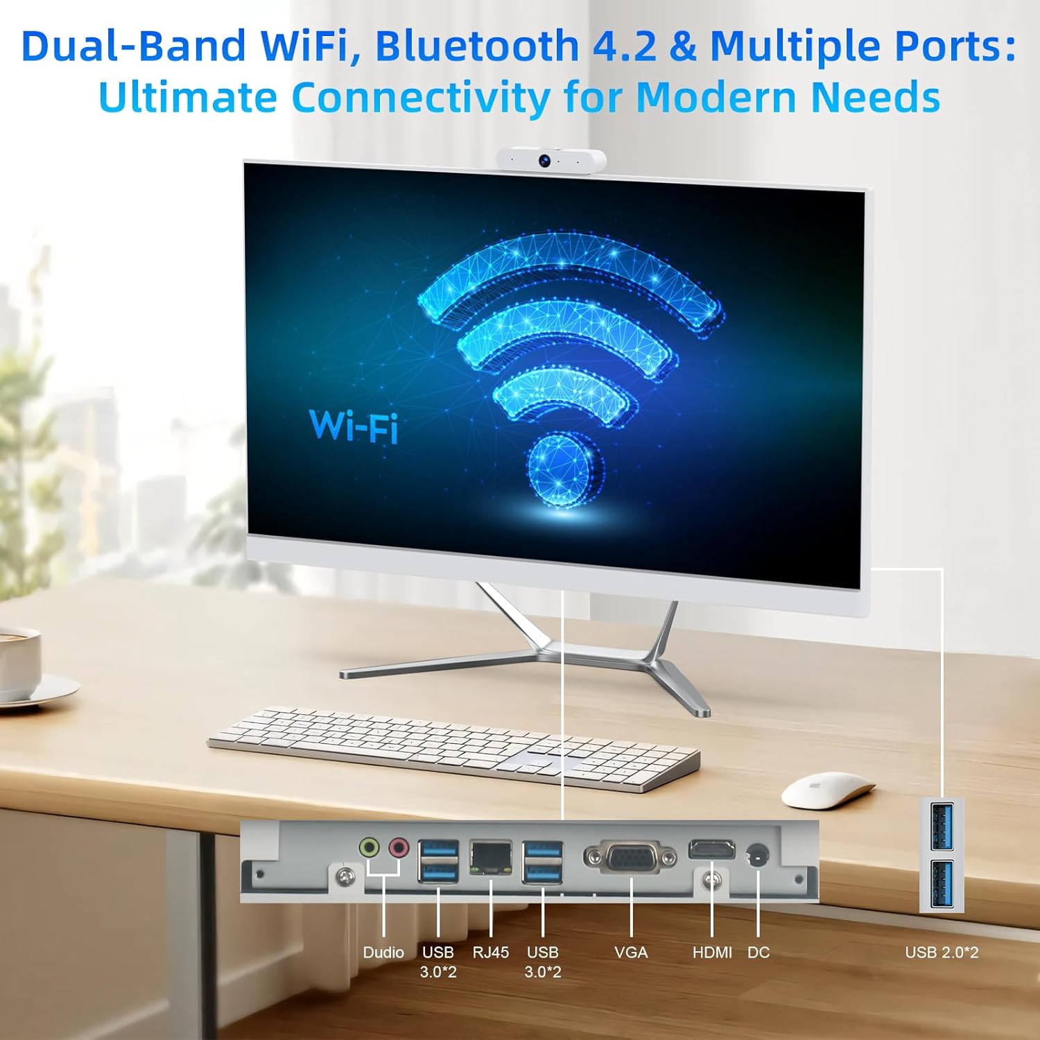 23.8" All in One Desktop Computer for Home Office,All in One Desktop PC,N100 Processor (Up to 3.40Ghz),4 Core 16GB RAM 512GB SSD,FHD IPS Display,WiFi 5 & BT 4.2,Keyboard & Mouse,Webcam,11 Home
