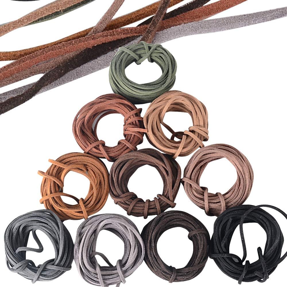 10 Pieces 5m x 3mm Faux Leather Cord Suede String for Jewelry Making, Flat Leather Lace Beading Thread Bracelet Necklace Handmade Craft - Total 50M