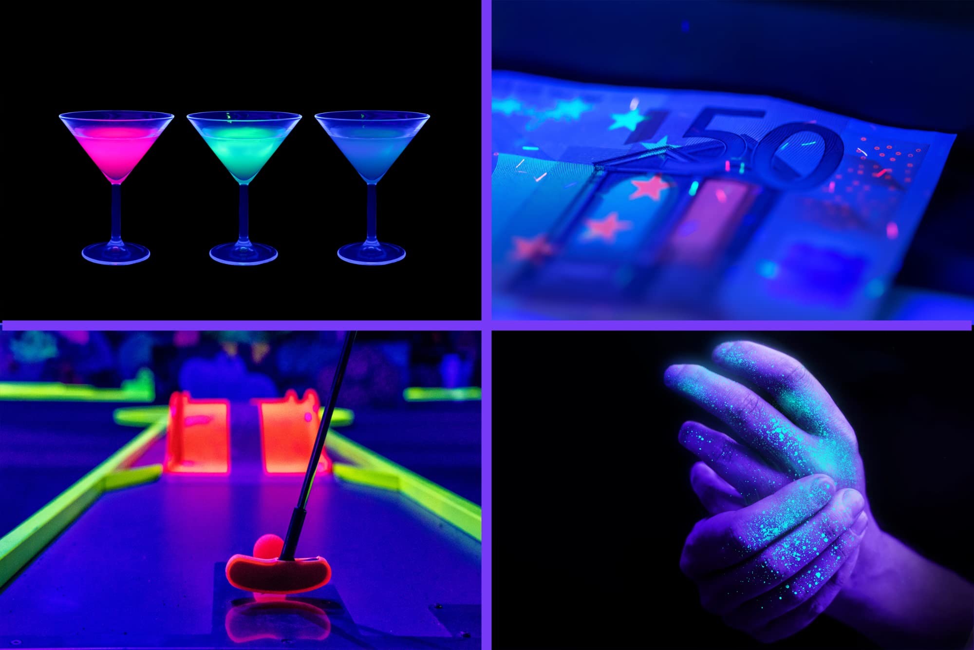 Showlite UL-9 UV-Bar - Barra LED de luz negra - Iluminación UV para escenario - para fiesta, decoración, discoteca y bar - con cable y fuente de alimentación