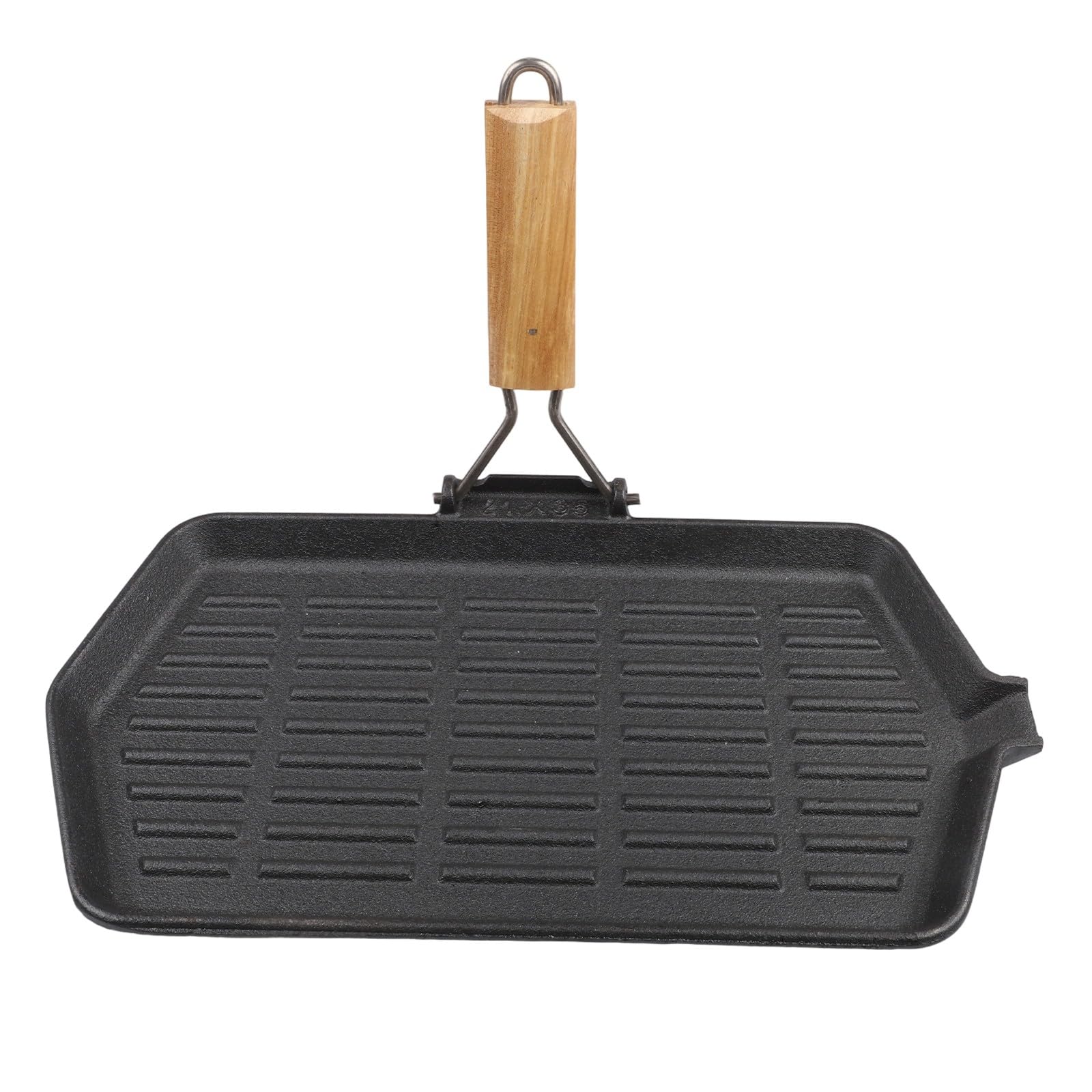 Padella in ghisa con manico pieghevole, piastra per bistecca senza griglia, 21 x 35 cm